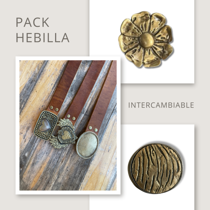 Pack Cinturón Café Rústico Hebilla Intercambiable