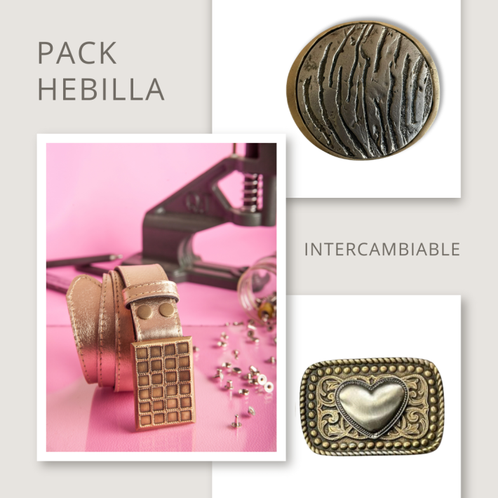 Pack Cinturón Dorado Hebilla Intercambiable